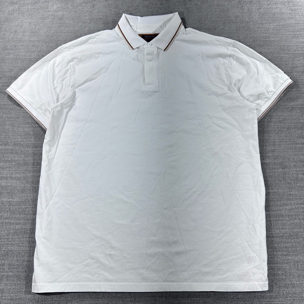 Marc Asher Polo Shirt Mens XL White Mercerized Cotton Tipped Trim Excellent